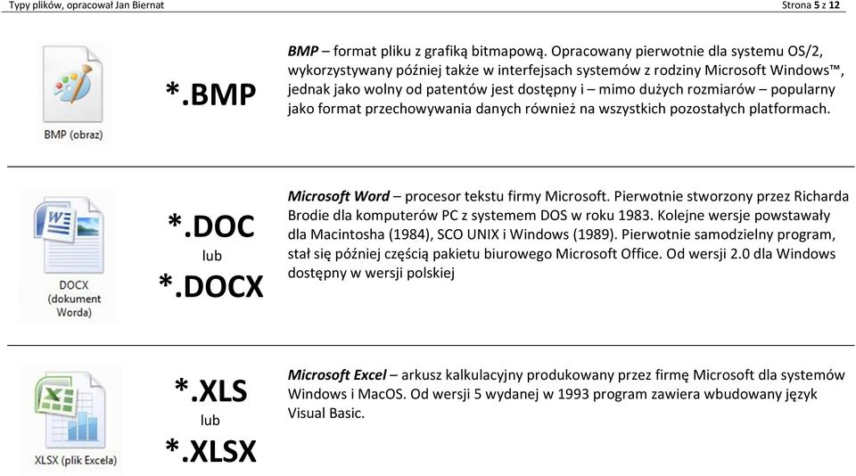 jako format przechowywania danych również na wszystkich pozostałych platformach. *.DOC lub *.DOCX Microsoft Word procesor tekstu firmy Microsoft.