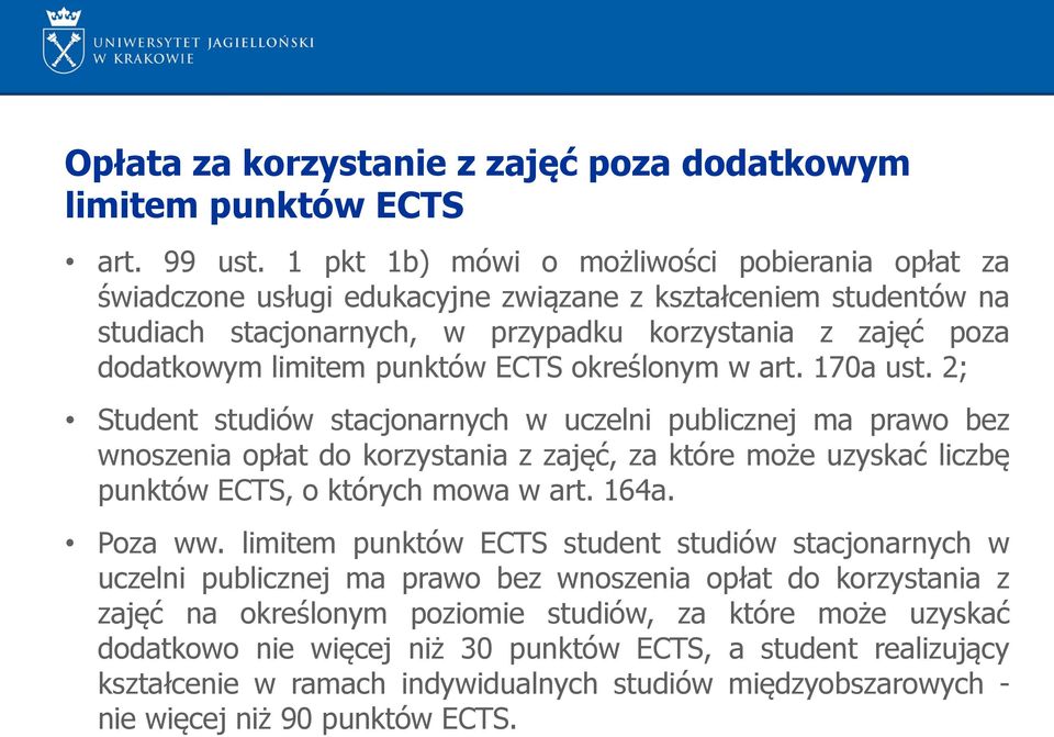 punktów ECTS określonym w art. 170a ust.