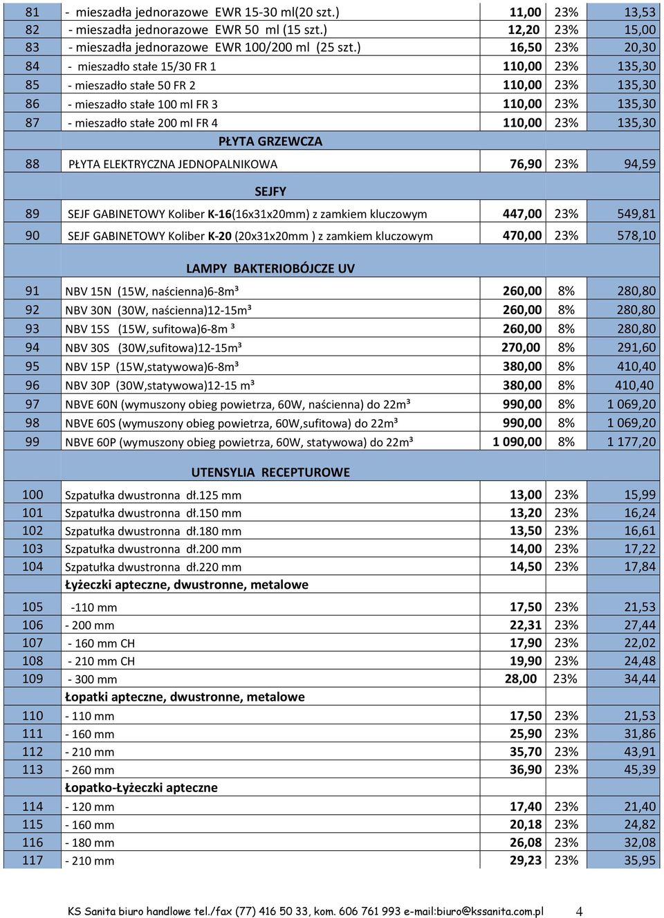 110,00 23% 135,30 PŁYTA GRZEWCZA 88 PŁYTA ELEKTRYCZNA JEDNOPALNIKOWA 76,90 23% 94,59 SEJFY 89 SEJF GABINETOWY Koliber K-16(16x31x20mm) z zamkiem kluczowym 447,00 23% 549,81 90 SEJF GABINETOWY Koliber