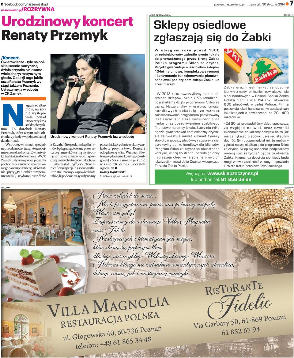 To dorobek Renaty Przemyk,którawtymrokuobchodzi 25-lecie swojej scenicznej działalności. W sobotę, w ramach specjalnej,urodzinowejtrasy,któraobejmujeponad20koncertów, artystkatrafitakżedopoznania.