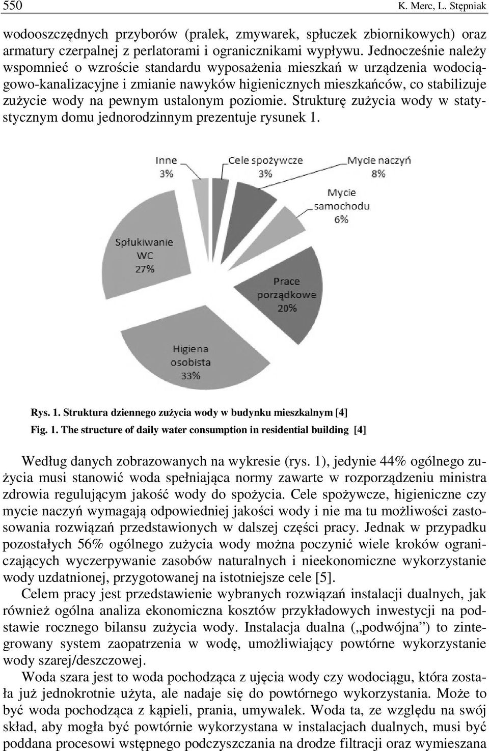 ustalonym poziomie. Strukturę zużycia wody w statystycznym domu jednorodzinnym prezentuje rysunek 1.
