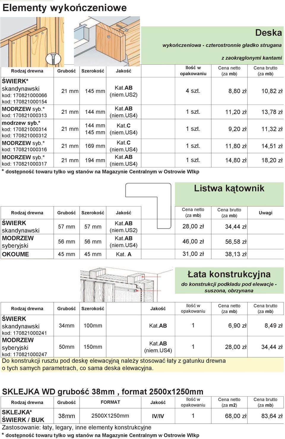 C 21 mm 194 mm 8,80 zł 10,82 zł 11,20 zł 13,78 zł 9,20 zł 11,32 zł 11,80 zł 14,51 zł 14,80 zł 18,20 zł Listwa kątownik 57 mm 57 mm 28,00 zł 34,44 zł 56 mm 56 mm 46,00 zł 56,58 zł OKOUME 45 mm 45 mm