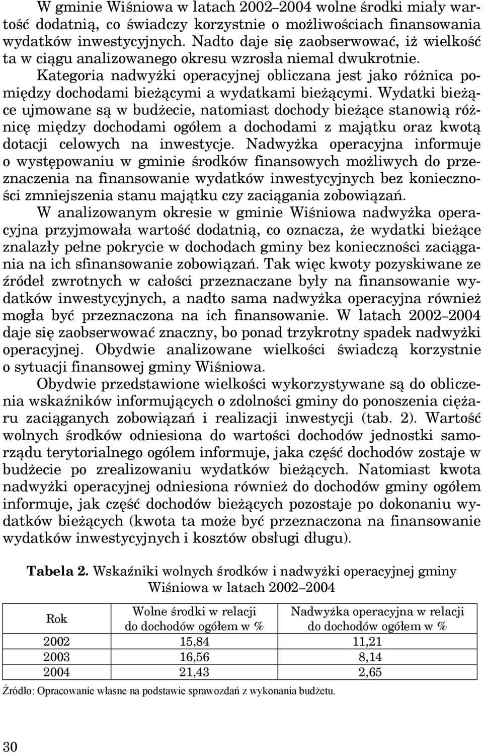 Kategoria nadwyżki operacyjnej obliczana jest jako różnica pomiędzy dochodami bieżącymi a wydatkami bieżącymi.