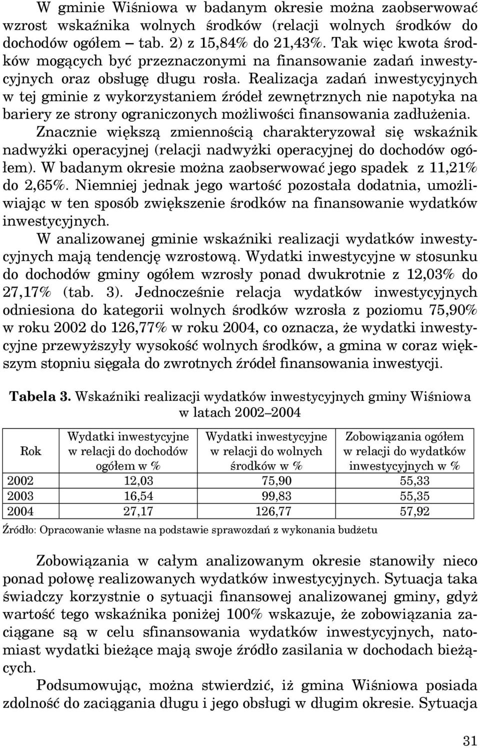 Realizacja zadań inwestycyjnych w tej gminie z wykorzystaniem źródeł zewnętrznych nie napotyka na bariery ze strony ograniczonych możliwości finansowania zadłużenia.