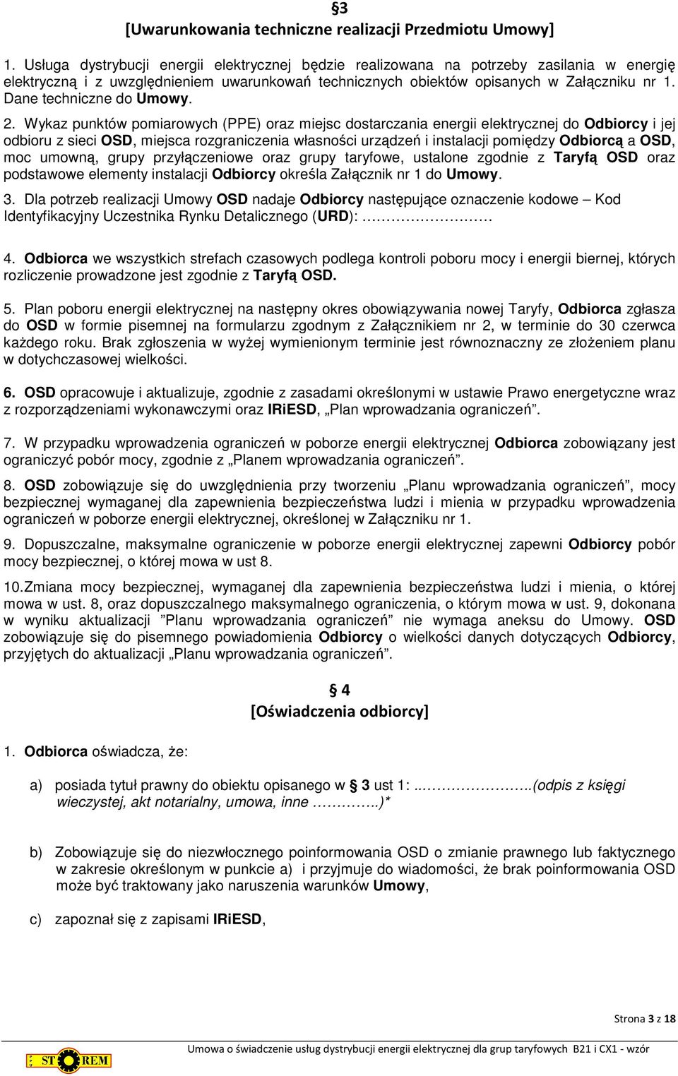 Dane techniczne do Umowy. 2.