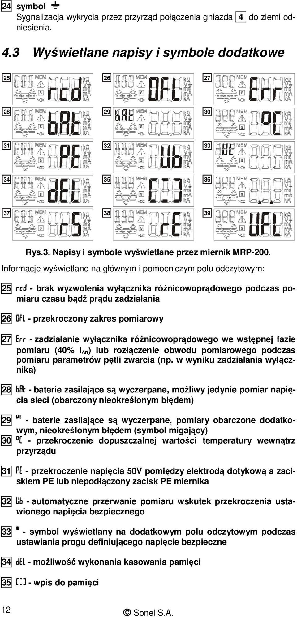 - zadziałanie wyłącznika różnicowoprądowego we wstępnej fazie pomiaru (40% I n) lub rozłączenie obwodu pomiarowego podczas pomiaru parametrów pętli zwarcia (np.