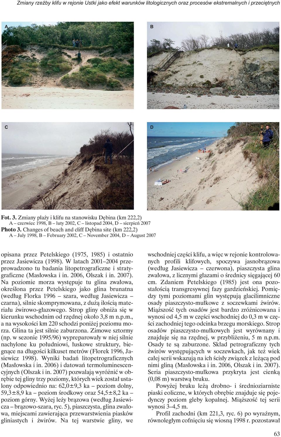 Changes of beach and cliff Dębina site (km 222,2) A July 1998, B February 2002, C November 2004, D August 2007 opisana przez Petelskiego (1975, 1985) i ostatnio przez Jasiewicza (1998).