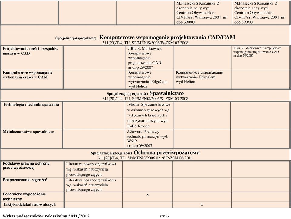 SP/MENiS/2006/E/-ZSM 03.2008 J.Bis R. Markiewicz Komputerowe wspomaganie projektowanie CAD nr dop.