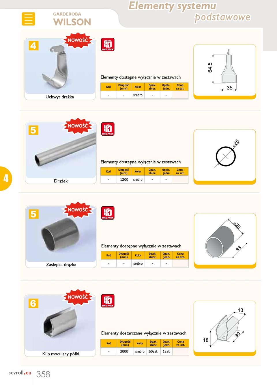 srebro - - 5 Elementy dostępne wyłącznie w zestawach Zaślepka drążka - - srebro - - 6