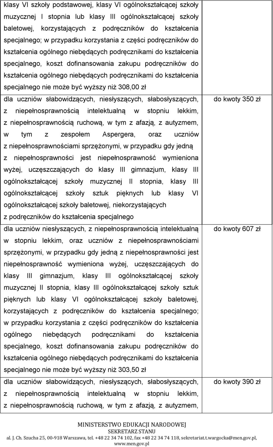 klasy III ogólnokształcącej szkoły sztuk pięknych lub klasy VI ogólnokształcącej szkoły baletowej, niekorzystających z podręczników do kształcenia specjalnego dla uczniów niesłyszących, z