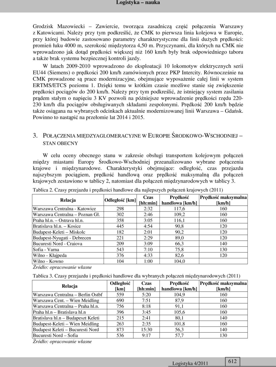 międzytorza 4,50 m. Przyczynami, dla których na CMK nie wprowadzono jak dotąd prędkości większej niż 160 km/h były brak odpowiedniego taboru a także brak systemu bezpiecznej kontroli jazdy.