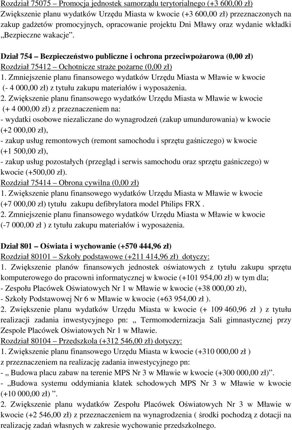 Zmniejszenie planu finansowego wydatków Urzędu Miasta w Mławie w kwocie (- 4 000,00 zł) z tytułu zakupu materiałów i wyposażenia. 2.