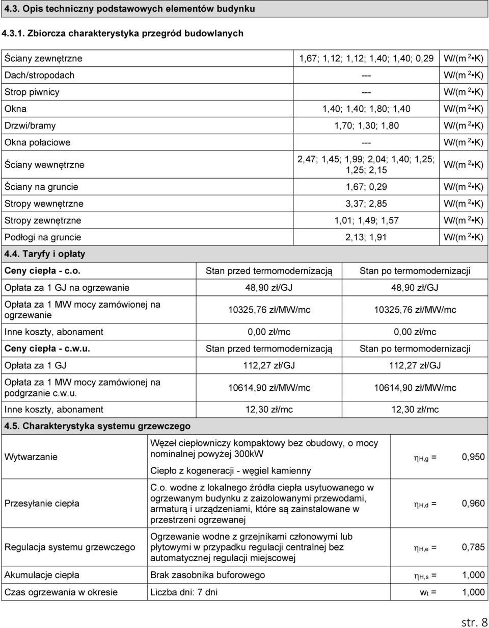 2 K) Drzwi/bramy 1,70; 1,30; 1,80 W/(m 2 K) Okna połaciowe --- W/(m 2 K) Ściany wewnętrzne 2,47; 1,45; 1,99; 2,04; 1,40; 1,25; 1,25; 2,15 W/(m 2 K) Ściany na gruncie 1,67; 0,29 W/(m 2 K) Stropy