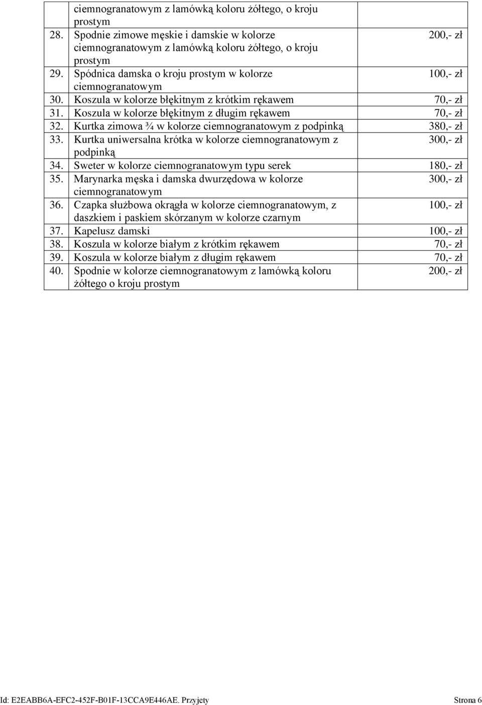 Kurtka zimowa ¾ w kolorze ciemnogranatowym z podpinką 380,- zł 33. Kurtka uniwersalna krótka w kolorze ciemnogranatowym z 300,- zł podpinką 34.