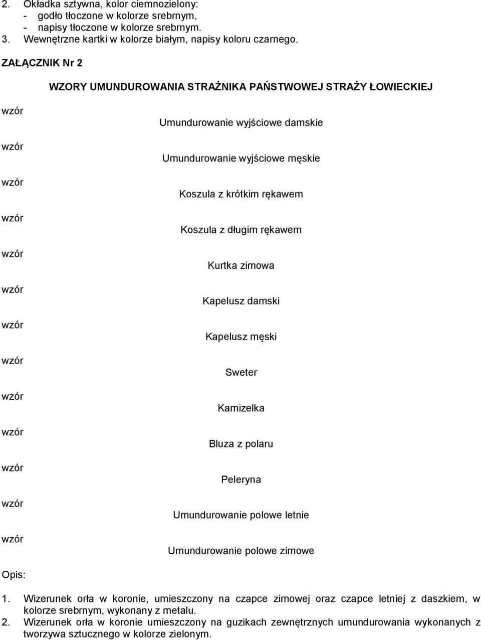 Kurtka zimowa Kapelusz damski Kapelusz męski Sweter Kamizelka Bluza z polaru Peleryna Umundurowanie polowe letnie Umundurowanie polowe zimowe 1.