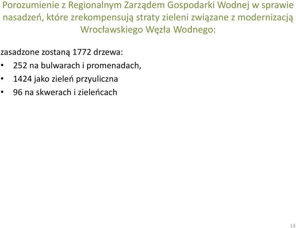 Wrocławskiego Węzła Wodnego: zasadzone zostaną 1772 drzewa: 252 na