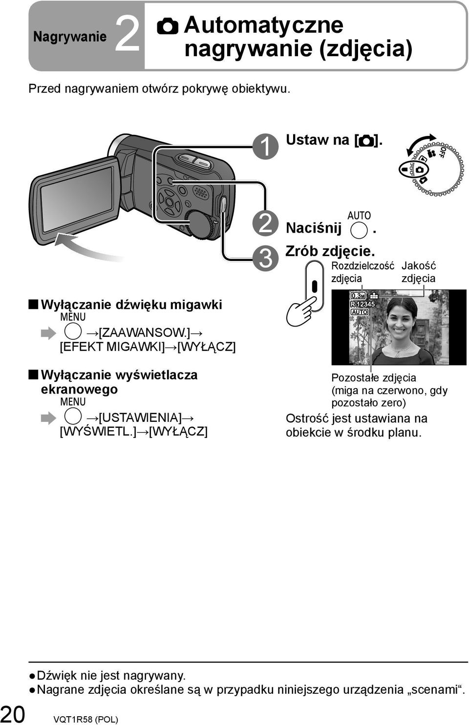 ] [EFEKT MIGAWKI] [WYŁĄCZ] Wyłączanie wyświetlacza ekranowego [USTAWIENIA] [WYŚWIETL.