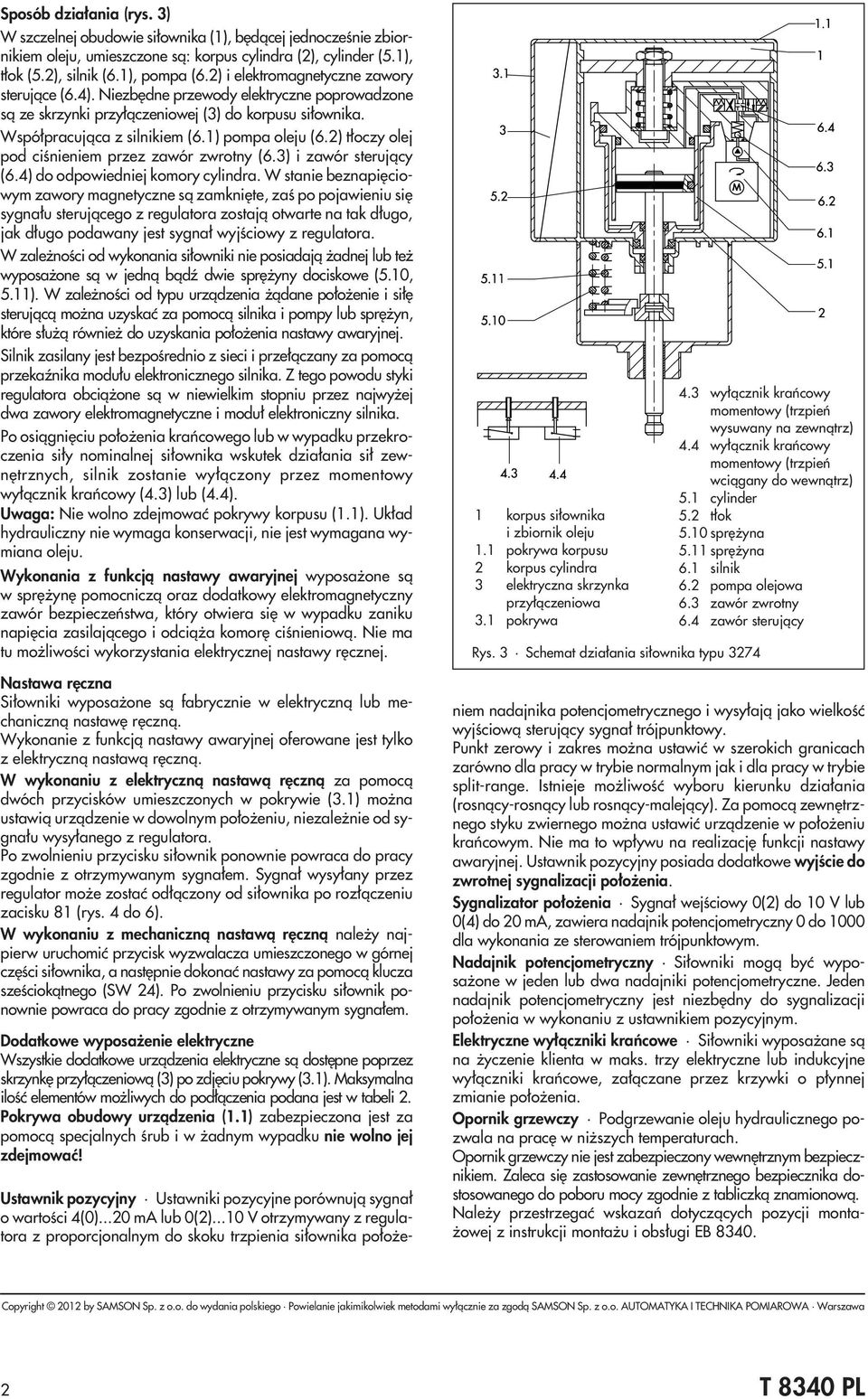 2) t³oczy olej pod ciœnieniem przez zawór zwrotny (6.3) i zawór steruj¹cy (6.4) do odpowiedniej komory cylindra.