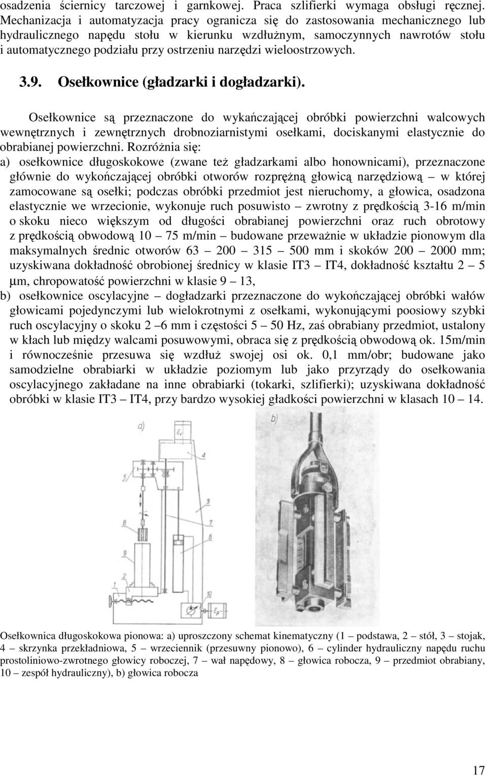 narzdzi wieloostrzowych. 3.9. Osełkownice (gładzarki i dogładzarki).