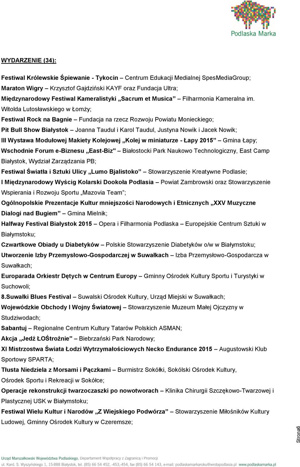 Witolda Lutosławskiego w Łomży; Festiwal Rock na Bagnie Fundacja na rzecz Rozwoju Powiatu Monieckiego; Pit Bull Show Białystok Joanna Taudul i Karol Taudul, Justyna Nowik i Jacek Nowik; III Wystawa