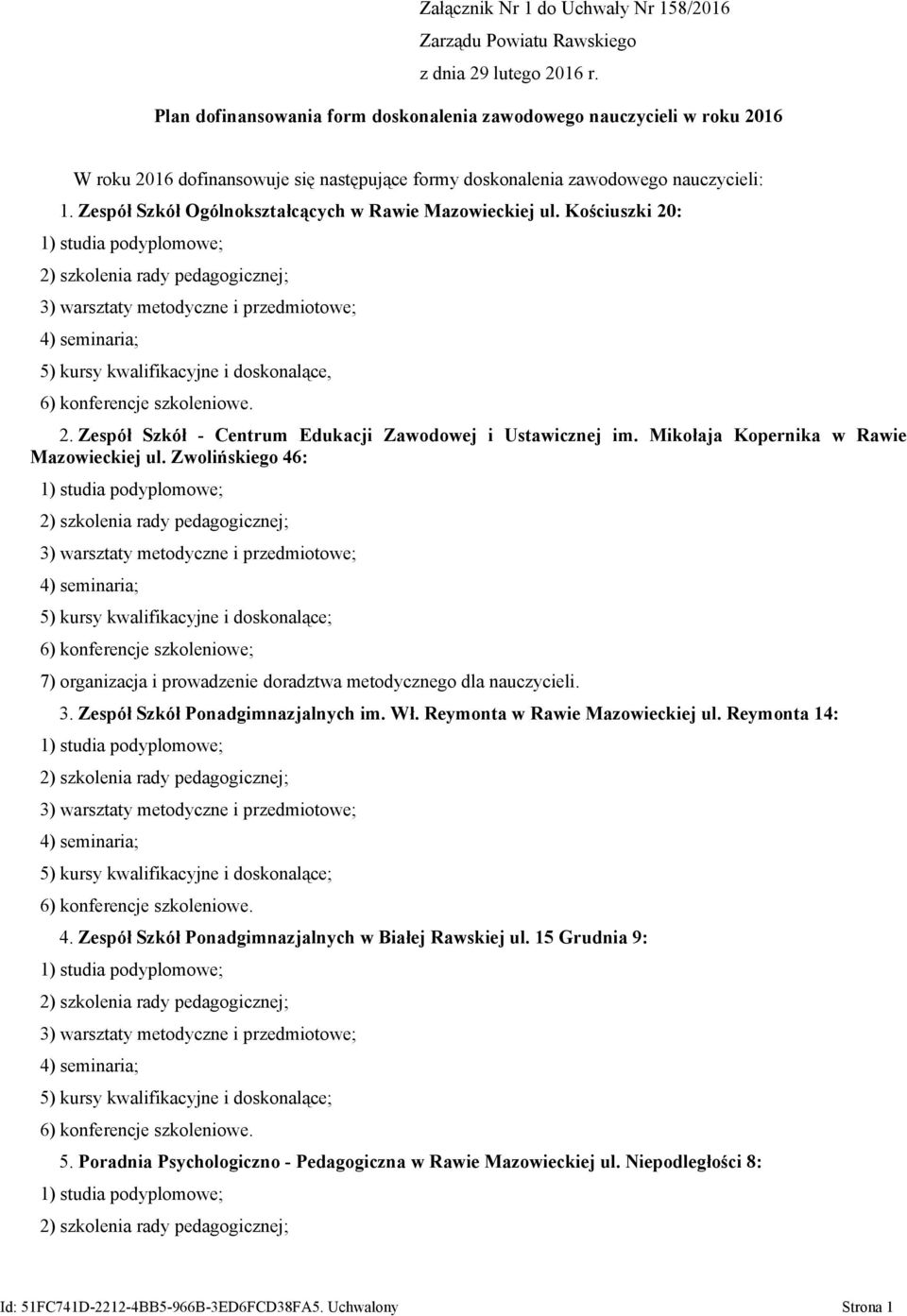 Mikołaja Kopernika w Rawie Mazowieckiej ul. Zwolińskiego 46: 6) konferencje szkoleniowe; 7) organizacja i prowadzenie doradztwa metodycznego dla nauczycieli. 3. Zespół Szkół Ponadgimnazjalnych im. Wł.