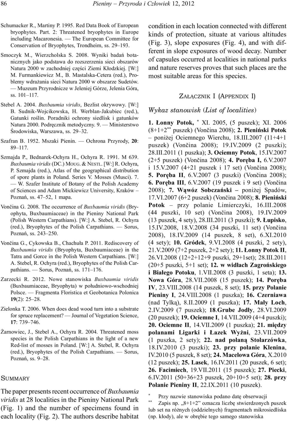 Wyniki badań botanicznych jako podstawa do rozszerzenia sieci obszarów Natura 2000 w zachodniej części Ziemi Kłodzkiej. [W:] M. Furmankiewicz M., B. Mastalska-Cetera (red.