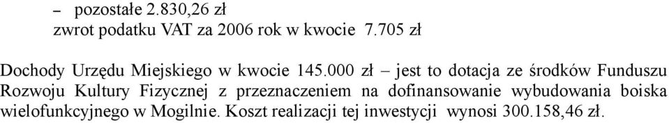 000 zł jest to dotacja ze środków Funduszu Rozwoju Kultury Fizycznej z