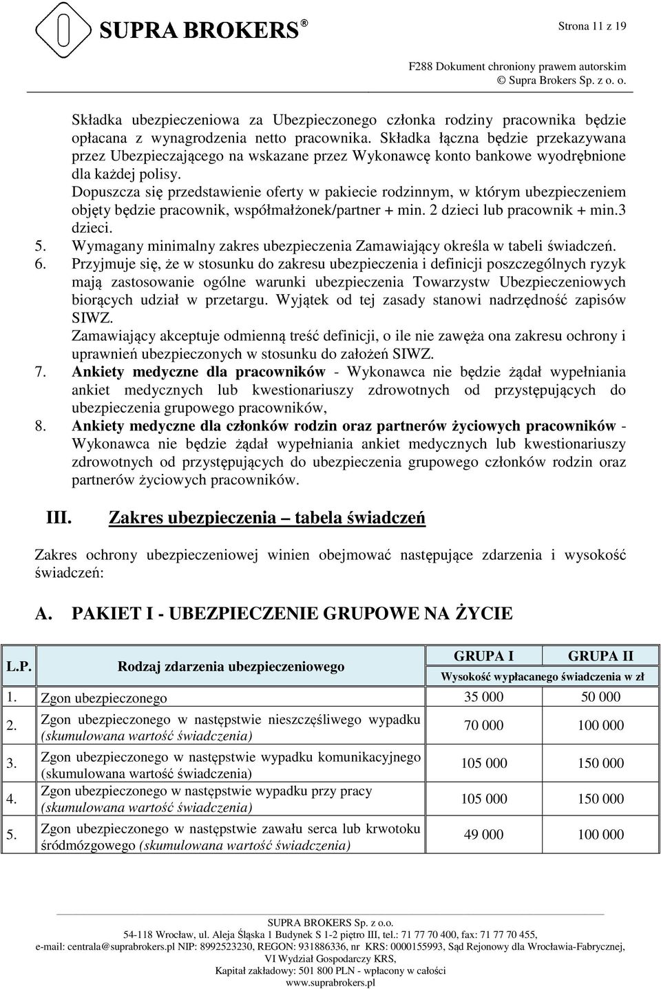 Dopuszcza się przedstawienie oferty w pakiecie rodzinnym, w którym ubezpieczeniem objęty będzie pracownik, współmałżonek/partner + min. 2 dzieci lub pracownik + min.3 dzieci. 5.
