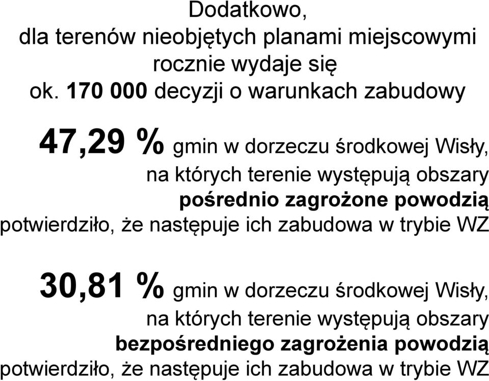 obszary pośrednio zagrożone powodzią potwierdziło, że następuje ich zabudowa w trybie WZ 30,81 % gmin w