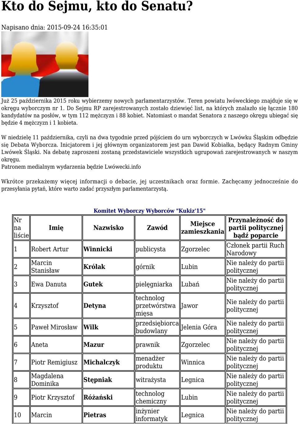 Natomiast o mandat Setora z szego okręgu ubiegać się będzie 4 mężczyzn i 1 kobieta.