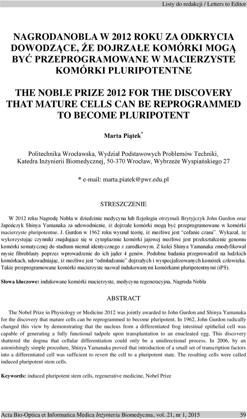 e-mail: marta.piatek@pwr.edu.