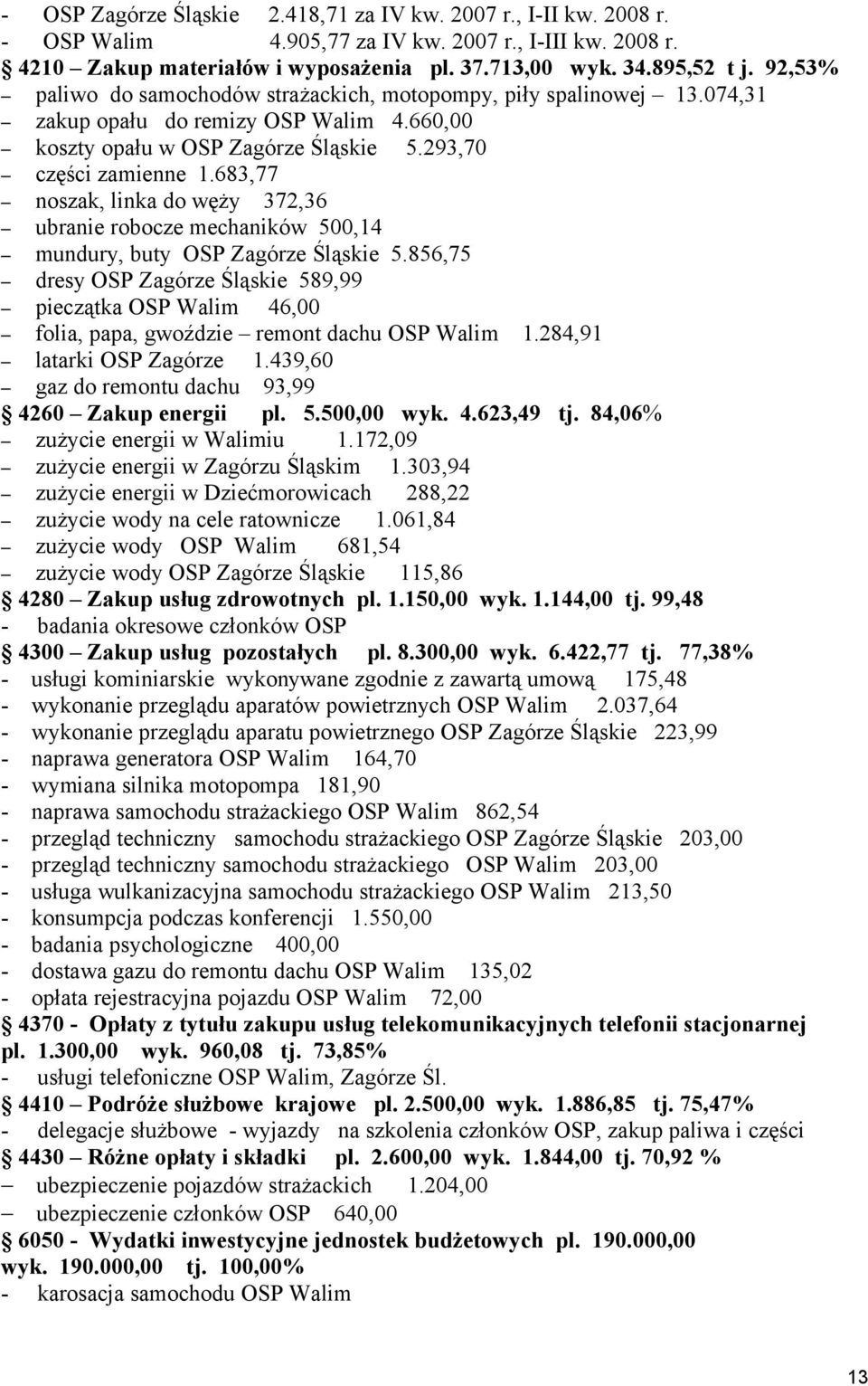 683,77 noszak, linka do węży 372,36 ubranie robocze mechaników 500,14 mundury, buty OSP Zagórze Śląskie 5.