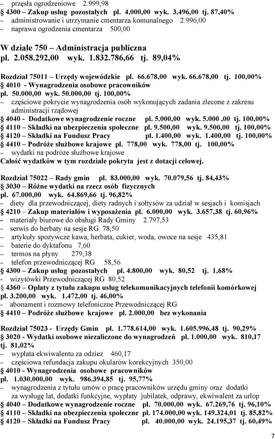 100,00% 4010 - Wynagrodzenia osobowe pracowników pl. 50.000,00 wyk. 50.000,00 tj.