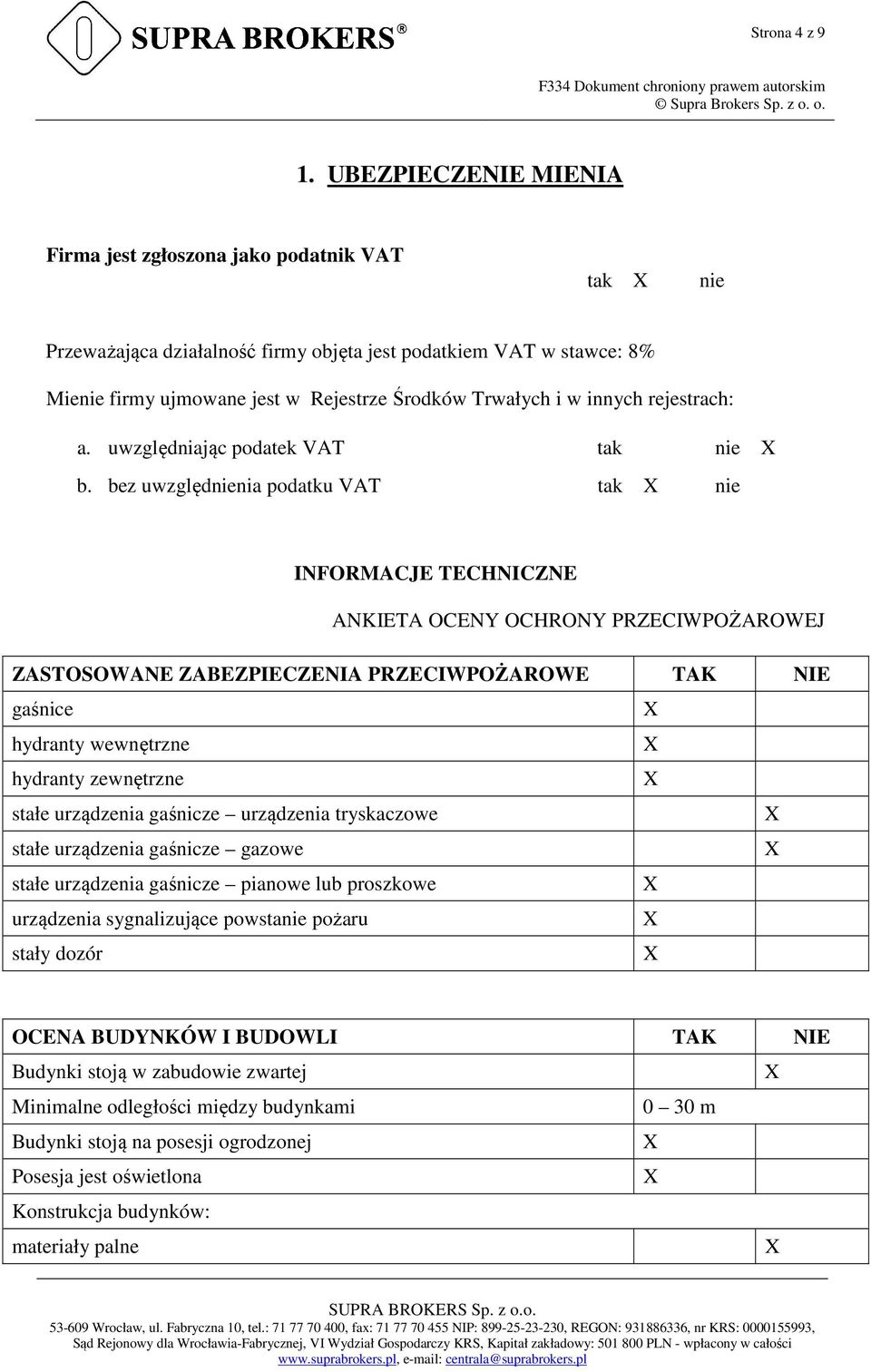 innych rejestrach: a. uwzględniając podatek VAT tak nie b.