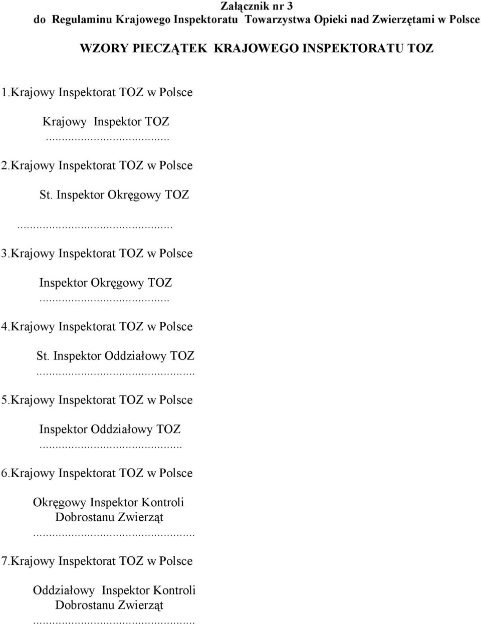 Krajowy Inspektorat TOZ w Polsce Inspektor Okręgowy TOZ... 4.Krajowy Inspektorat TOZ w Polsce St. Inspektor Oddziałowy TOZ... 5.