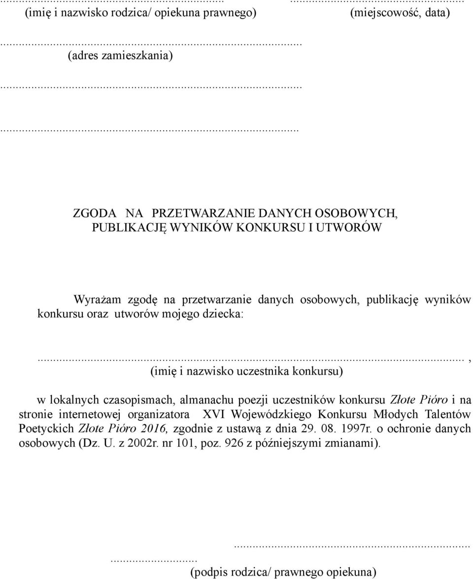 utworów mojego dziecka:.