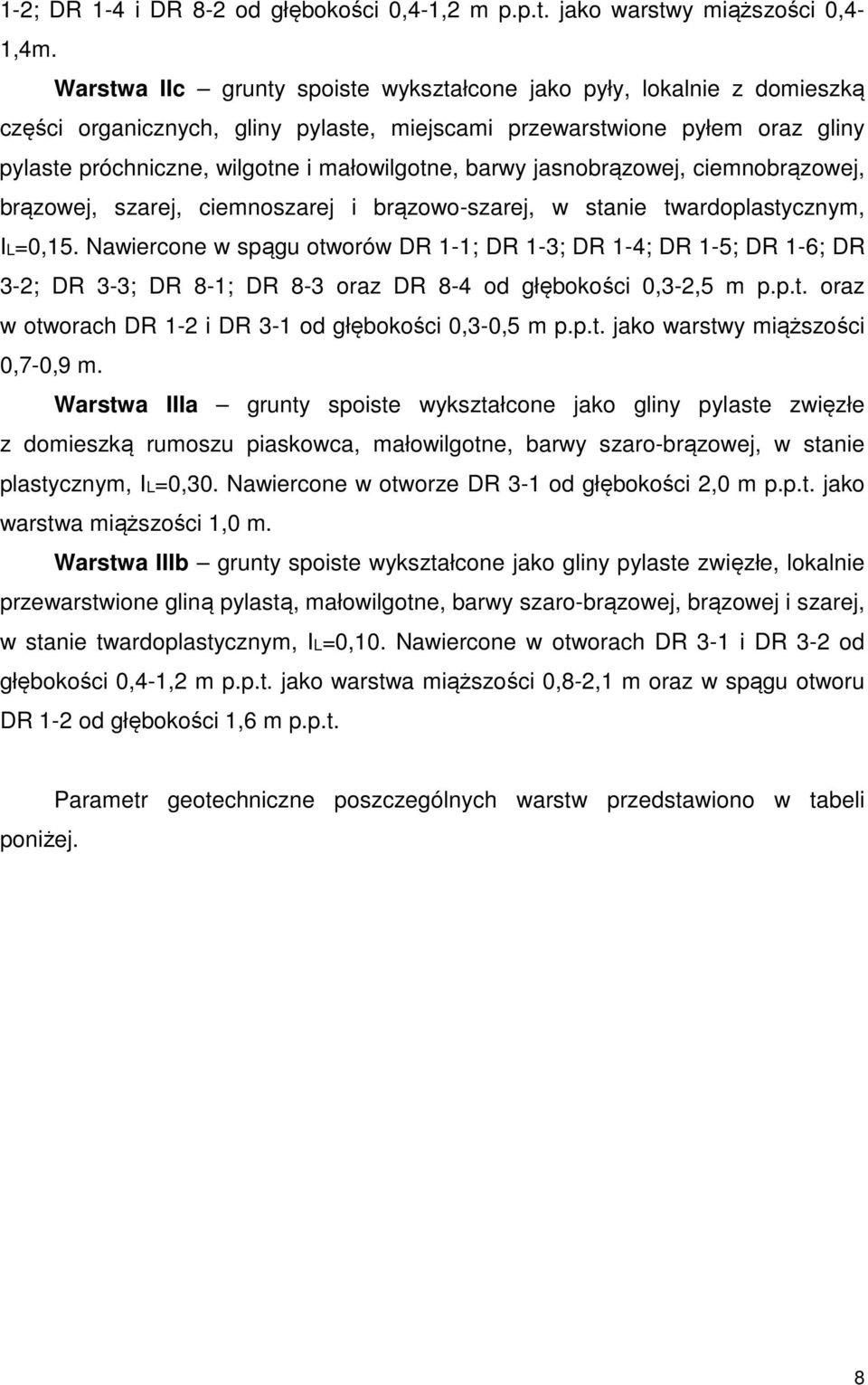 barwy jasnobrązowej, ciemnobrązowej, brązowej, szarej, ciemnoszarej i brązowoszarej, w stanie twardoplastycznym, IL=0,15.