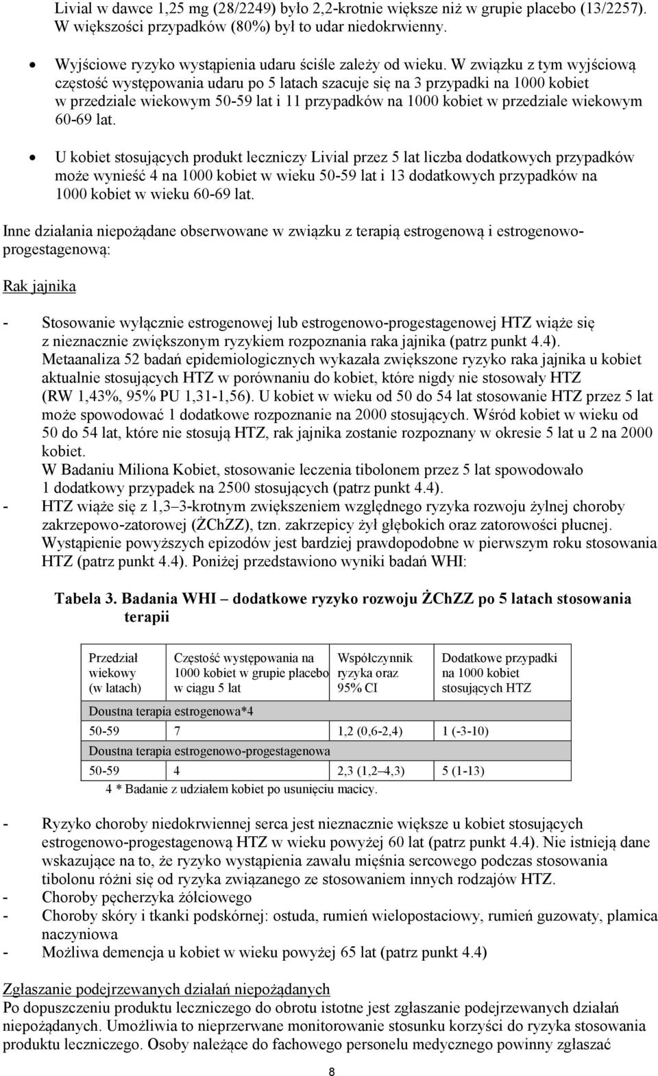 W związku z tym wyjściową częstość występowania udaru po 5 latach szacuje się na 3 przypadki na 1000 kobiet w przedziale wiekowym 50-59 lat i 11 przypadków na 1000 kobiet w przedziale wiekowym 60-69