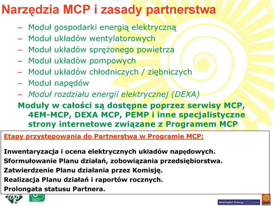 inne specjalistyczne strony internetowe związane z Programem MCP Etapy przystępowania do Partnerstwa w Programie MCP: Inwentaryzacja i ocena elektrycznych układów