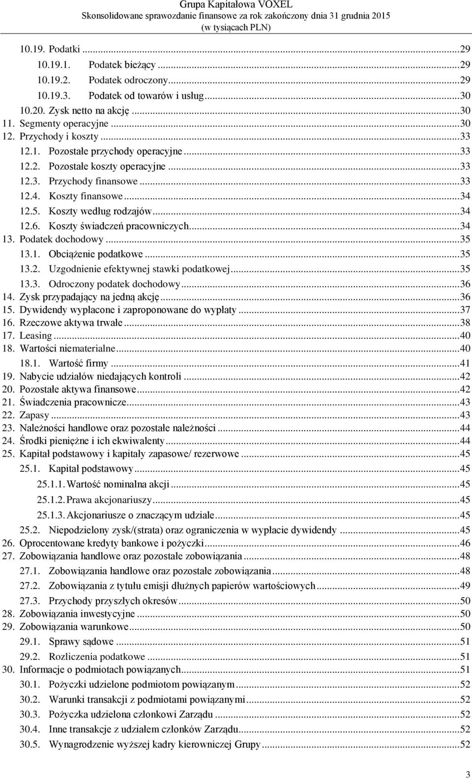 .. 34 12.6. Koszty świadczeń pracowniczych... 34 13. Podatek dochodowy... 35 13.1. Obciążenie podatkowe... 35 13.2. Uzgodnienie efektywnej stawki podatkowej... 35 13.3. Odroczony podatek dochodowy.