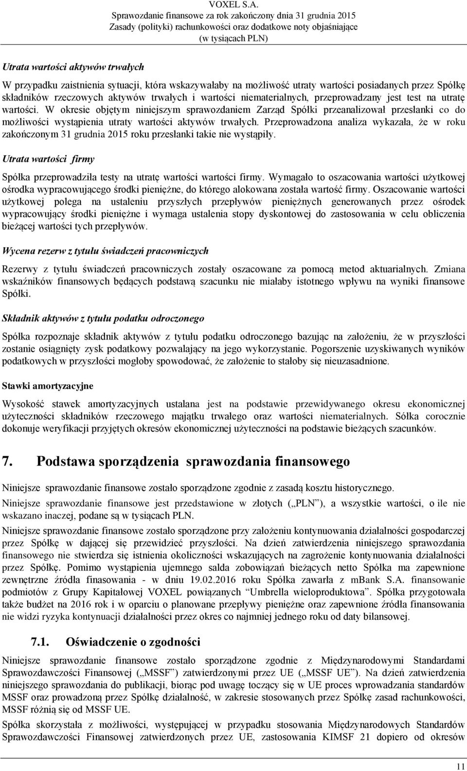 W okresie objętym niniejszym sprawozdaniem Zarząd Spółki przeanalizował przesłanki co do możliwości wystąpienia utraty wartości aktywów trwałych.