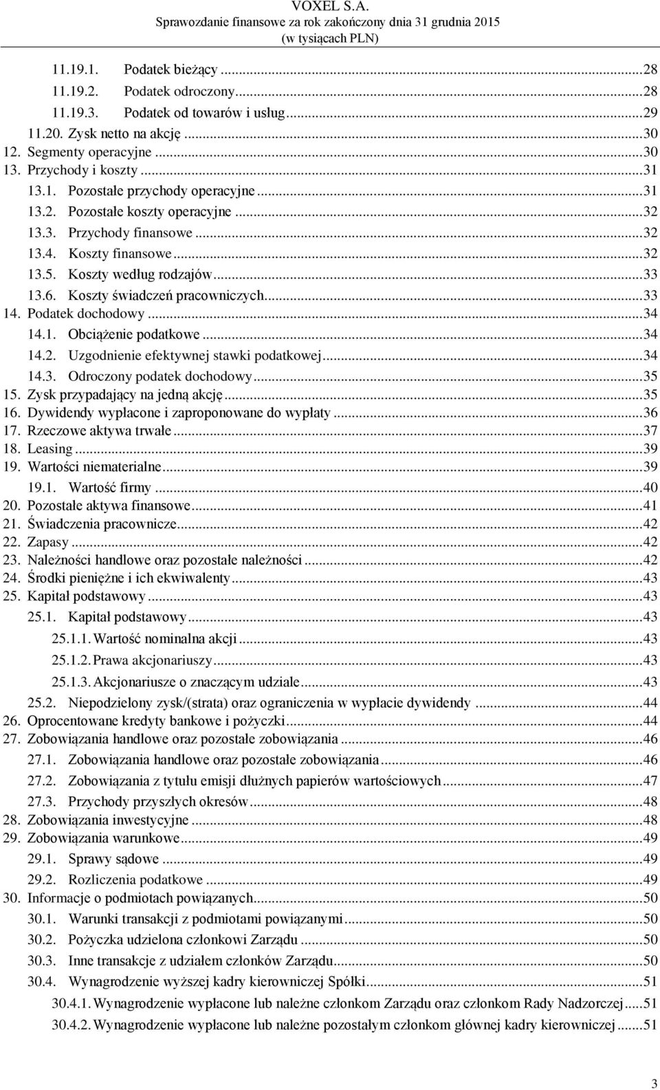 Koszty świadczeń pracowniczych... 33 14. Podatek dochodowy... 34 14.1. Obciążenie podatkowe... 34 14.2. Uzgodnienie efektywnej stawki podatkowej... 34 14.3. Odroczony podatek dochodowy... 35 15.