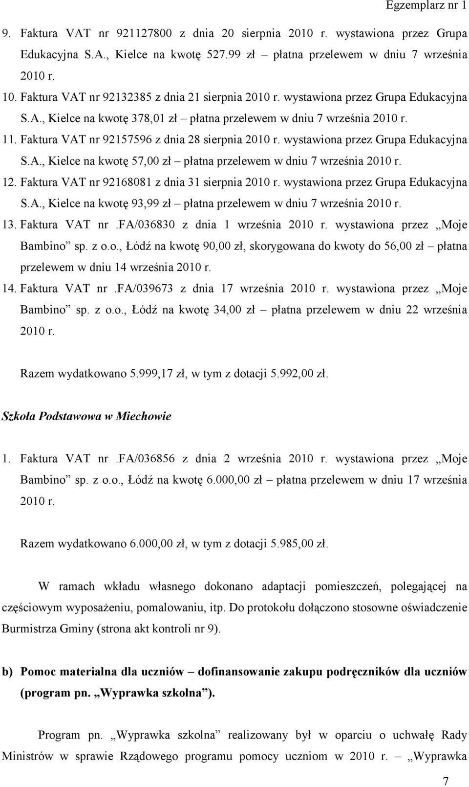 Faktura VAT nr 92157596 z dnia 28 sierpnia wystawiona przez Grupa Edukacyjna S.A., Kielce na kwotę 57,00 zł płatna przelewem w dniu 7 września 12.