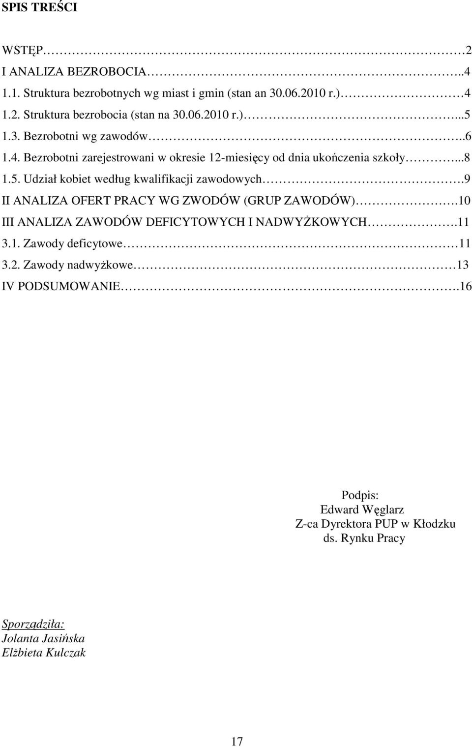 Udział kobiet według kwalifikacji zawodowych.9 II ANALIZA OFERT PRACY WG ZWODÓW (GRUP ZAWODÓW).10 III ANALIZA ZAWODÓW DEFICYTOWYCH I NADWYśKOWYCH.11 3.1. Zawody deficytowe 11 3.