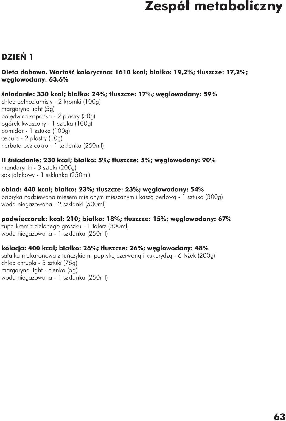 light (5g) polędwica sopocka - 2 plastry (30g) ogórek kwaszony - 1 sztuka (100g) pomidor - 1 sztuka (100g) cebula - 2 plastry (10g) herbata bez cukru - 1 szklanka (250ml) II śniadanie: 230 kcal;