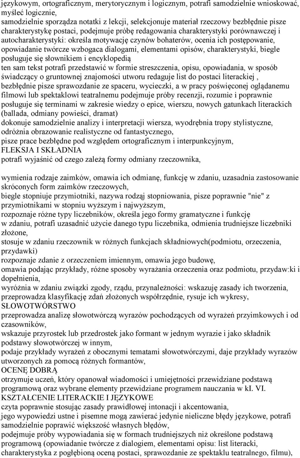 dialogami, elementami opisów, charakterystyki, biegle posługuje się słownikiem i encyklopedią ten sam tekst potrafi przedstawić w formie streszczenia, opisu, opowiadania, w sposób świadczący o