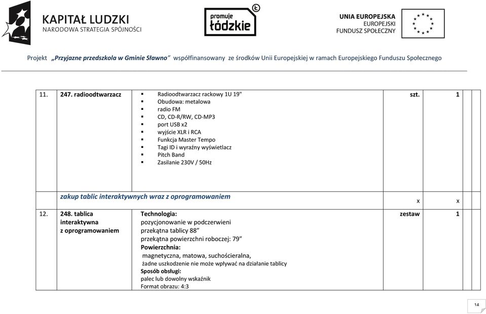 ID i wyraźny wyświetlacz Pitch Band Zasilanie 230V / 50Hz zakup tablic interaktywnych wraz z oprogramowaniem x x 12. 248.