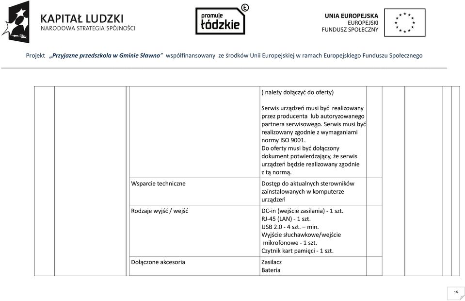 Do oferty musi być dołączony dokument potwierdzający, że serwis urządzeń będzie realizowany zgodnie z tą normą.