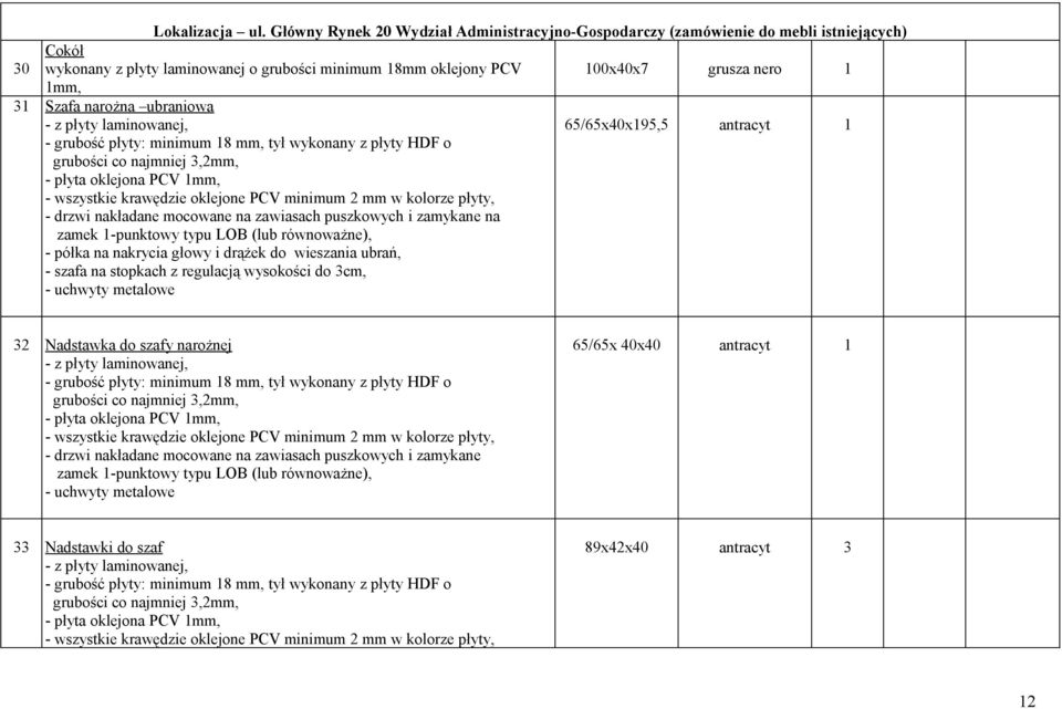 grubości minimum 18mm oklejony PCV 100x40x7 grusza nero 1 1mm, 31 Szafa narożna ubraniowa - półka na nakrycia głowy i drążek do