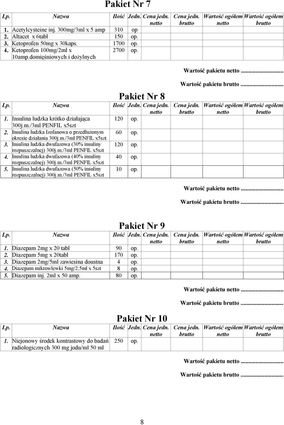 Insulina ludzka Izofanowa o przedłużonym okresie działania 300j.m./3ml PENFIL x5szt 3. Insulina ludzka dwufazowa (30% insuliny rozpuszczalnej) 300j.m./3ml PENFIL x5szt 4.